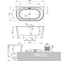Wellsee Excellence Pro 180x80 28760402R (пристенная ванна белый глянец, экран, ножки, сифон-автомат