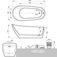 Wellsee Paradise Story 170x76,5 236601004 (отдельностоящая ванна белый глянец, экран, ножки, сифон-а