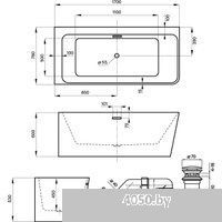 Wellsee Bromance 170x78 23160403R (пристенная ванна (левая) белый глянец, экран, ножки, сифон-автома