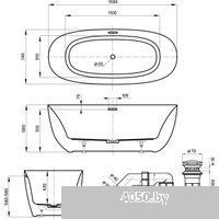 Wellsee clatant 159x74 231301002 (отдельностоящая ванна белый глянец, экран, ножки, сифон-автомат гл