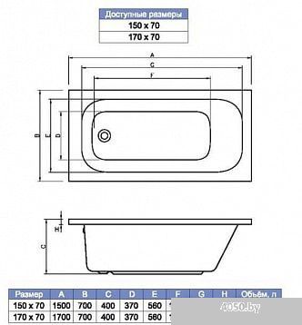 Ванна Bonito Home Salsa 150x70 (с ножками)