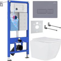 Roxen Cube в комплекте с инсталляцией StounFix Dual Fresh 6 в 1 966775 (кнопка: серый гранит)