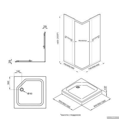 Triton Вента Блэк А1 90х90 (прозрачное стекло)