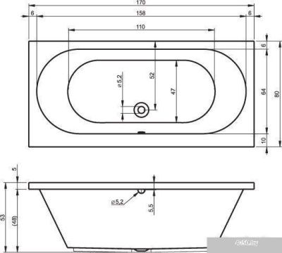 Ванна Riho Carolina 170x80 (без ножек)