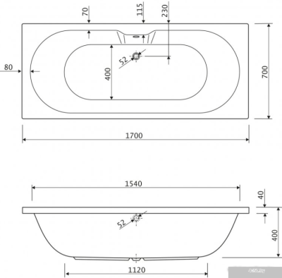Ванна Cezares Calisto 170x70