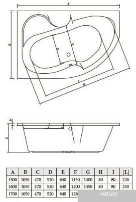 Ванна Bonito Home Arizona 160x105 L (с ножками)