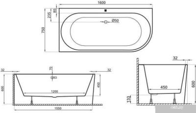 Polimat Sola 160x75 R (пристенная, белый)
