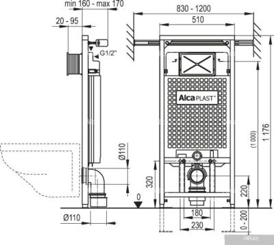 Инсталляция для унитаза Alcaplast A102/1200