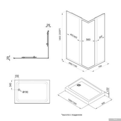 Triton Вента Блэк А1 120х80 без поддона (прозрачное стекло)