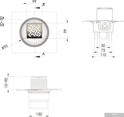 Berges Wasserhaus Zentrum Antik 100х100 090464 (матовый хром)