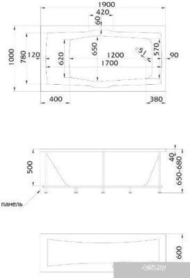 Ванна 1Марка Korsika 190x100 (с каркасом и экраном)