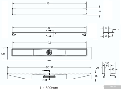 Трап/канал Berges Wasserhaus С1 Norma 300 (матовый хром)