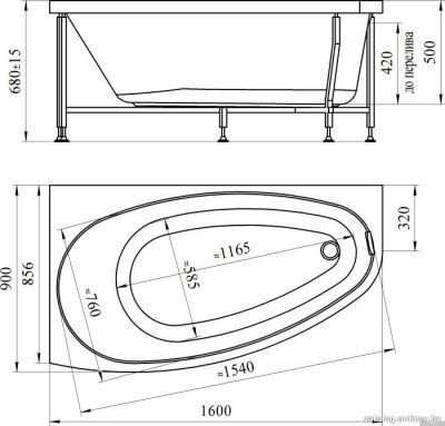 Ванна Radomir Орсини 160x90R 1-01-2-2-1-032К (с экраном, сифон хром)