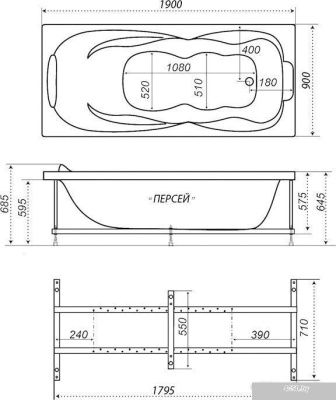 Triton Персей 190x90 (с каркасом, сифоном, экраном)
