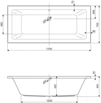 Ванна Cezares Plane Mini 170x75