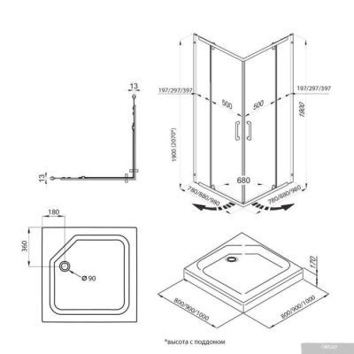 Triton Каппа Хром А1 90х90 без поддона (прозрачное стекло)