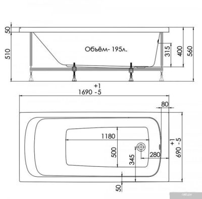 Ванна 1AcReal Gamma 170x70 (с каркасом)