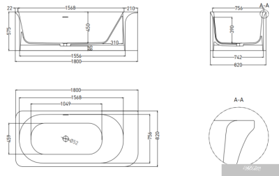 Salini Ninfea 180x82 102721M (S-Stone, матовый)
