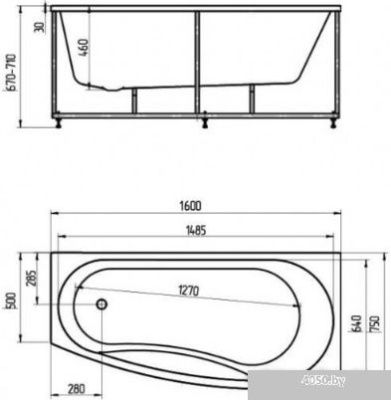 Ванна Aquatek Пандора 160x75 (с экраном, излив справа)