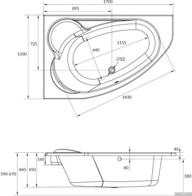 Cersanit Kaliope 170x110 L (с ножками и экраном)