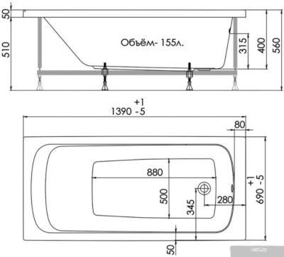 Ванна AC1Real Gama 140x70