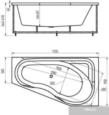 Ванна Aquatek Медея 170x95 (с экраном и каркасом, слив слева)