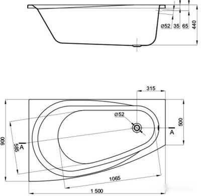 Ванна Alba Spa Baline Asymmetric 150x90 (правая)