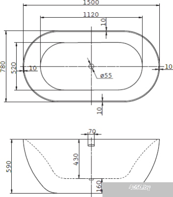 Ванна BelBagno BB27 150x78