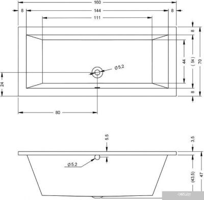 Ванна Riho Lusso 160x70 BA57005 (с ножками и экраном)