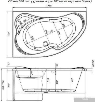 Ванна Aquanet Capri 170x110 L (с каркасом и экраном)