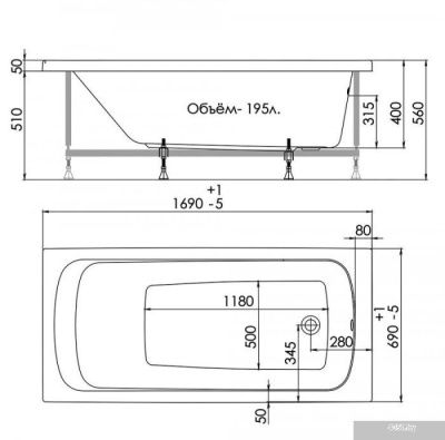 Ванна 1AcReal Gamma 170x70 (с каркасом и экраном)