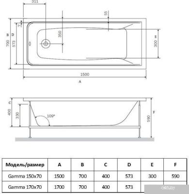 Alba Spa Gamma 170x70 (с экраном)