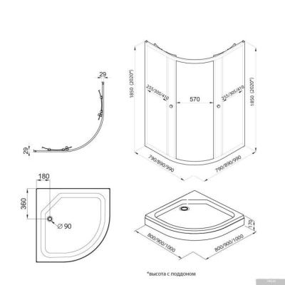 Triton Альфа Блэк А1 100х100 без поддона (прозрачное стекло)