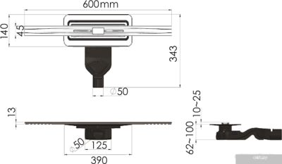 Трап/канал Berges Wasserhaus Simpel 600 (матовый хром)