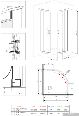 Душевой уголок Deante Funkia 90x90 KYP 051K (хром/прозрачное)
