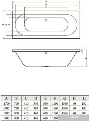 Ванна Bonito Home Ilias 180x80 (с ножками)