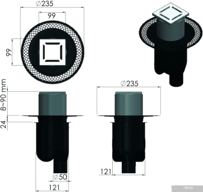 Berges Wasserhaus Platz Norma 100x100 090058 (матовый хром)