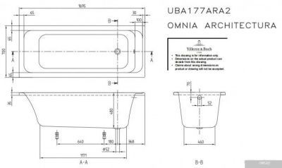 Ванна Villeroy & Boch Omnia Architectura Duo 170x70 UBA177ARA2V-01
