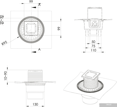 Berges Wasserhaus Zentrum Norma 100x100 090462 (матовый хром)