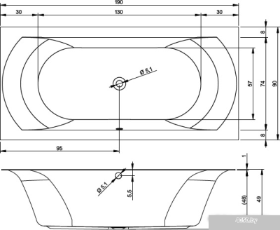 Ванна Riho Linares Velvet 190x90 (без ножек)