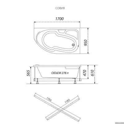 Ванна Triton София 170х95 левая