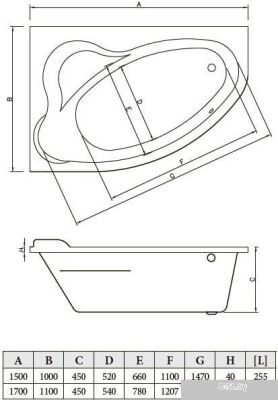 Ванна Bonito Home Rosa 170x110R (с ножками)
