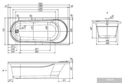Ванна Ventospa Aqua 170x75 (с ножками)