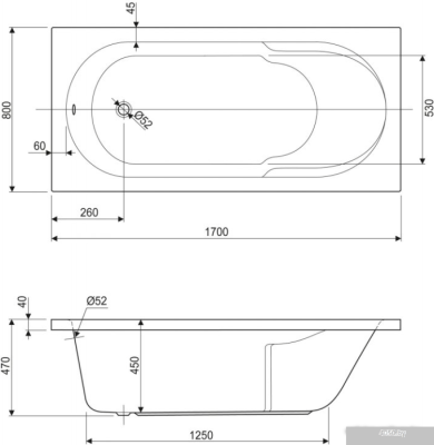 Ванна Cezares Arno 170x80