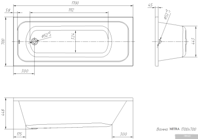 Ванна Ventospa Mitra 170x70 (с каркасом)