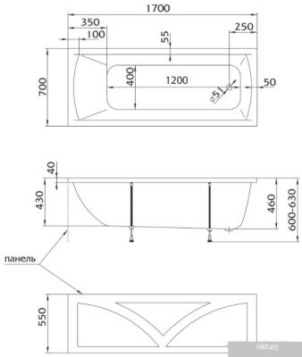Ванна 1Марка Modern 170x70 (с ножками)