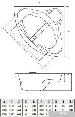 Ванна Bonito Home Andro 150x150 (с ножками)