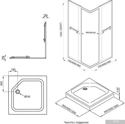Triton Вента Блэк А1 100х80 без поддона (прозрачное стекло)