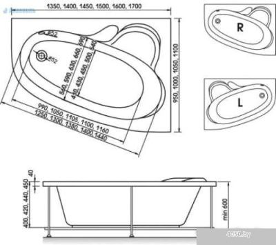 Ванна Bonito Home Maya 170x110R (с ножками)