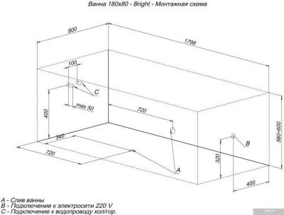 Ванна Aquanet Bright 180x80 (с каркасом)